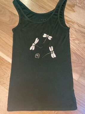 Dark Green Dragonfly Tank Top— hand dyed